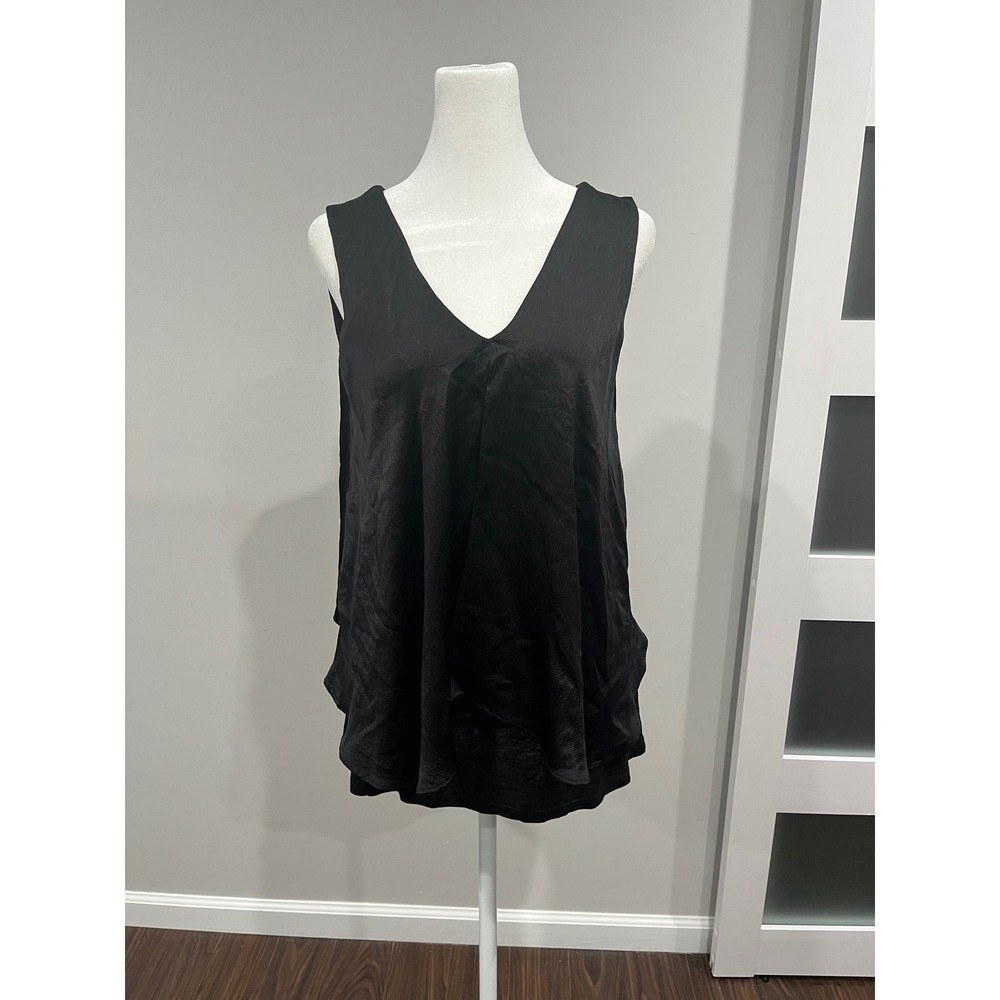 Club Monaco‎ Black 100% Silk Layered Sleeveless Top Back Cutout V-Neck Small